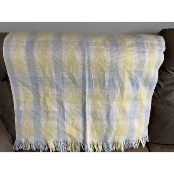 Vtg Pata Cake Japan Pastel Plaid Fringe %100 Acrylic Baby Blanket plaid waffle - Picture 3 of 8